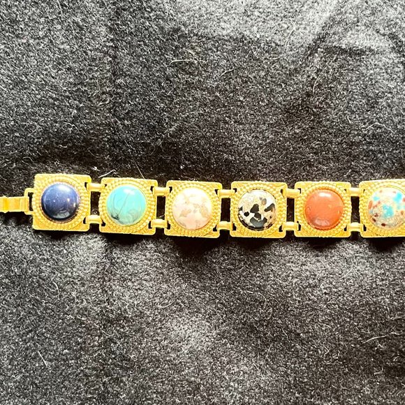 Jewelry - Vintage Gold-Tone Mixed Plastic Cabochon Bracelet 6 ¾”
